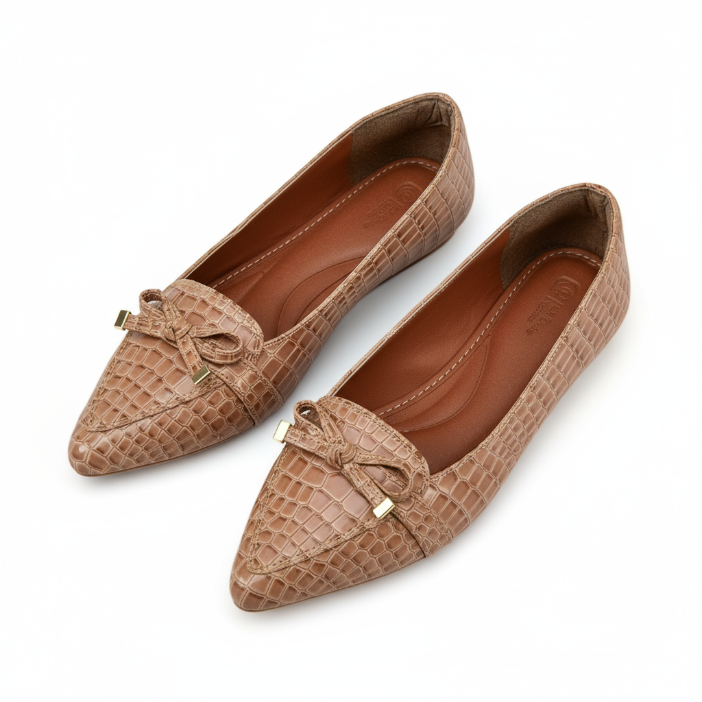 Bailarinas Croco Beige - Ángulo 45 grados