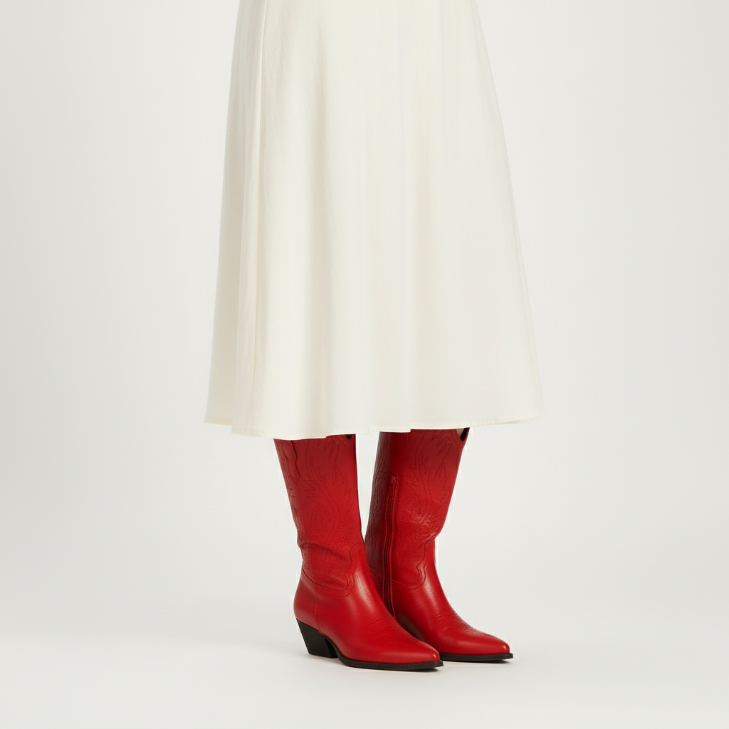 Botas rojas - Tres cuartos vestido