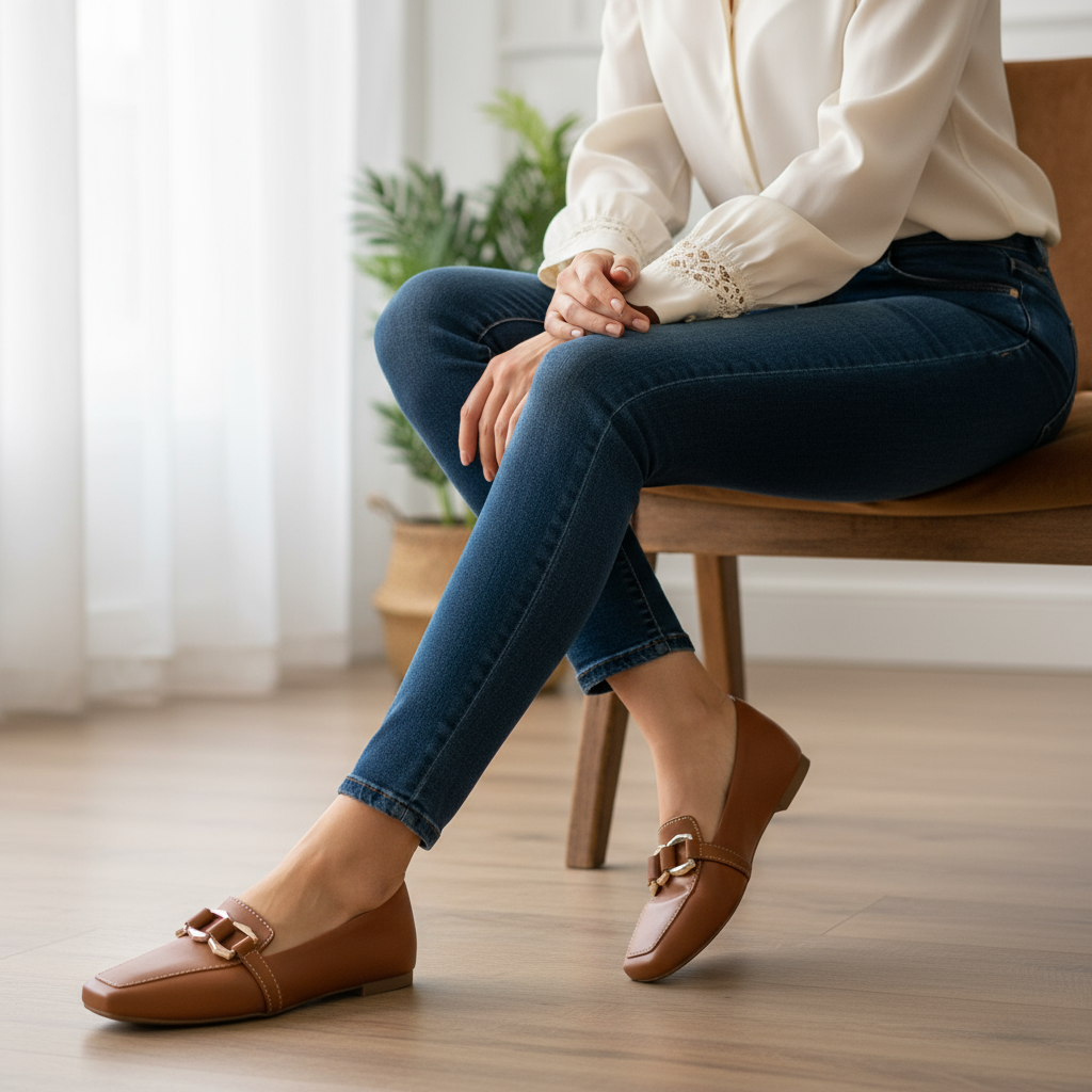 Bailarinas Camel Mujer Punta Cuadrada"