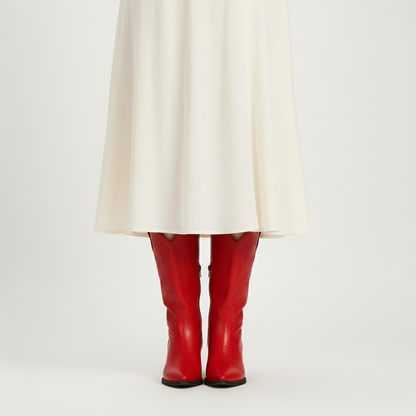 Botas rojas - Vista frontal vestido