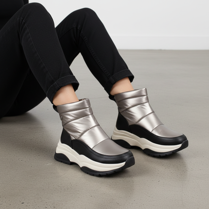 Botines plateados - Sentada jeans negros