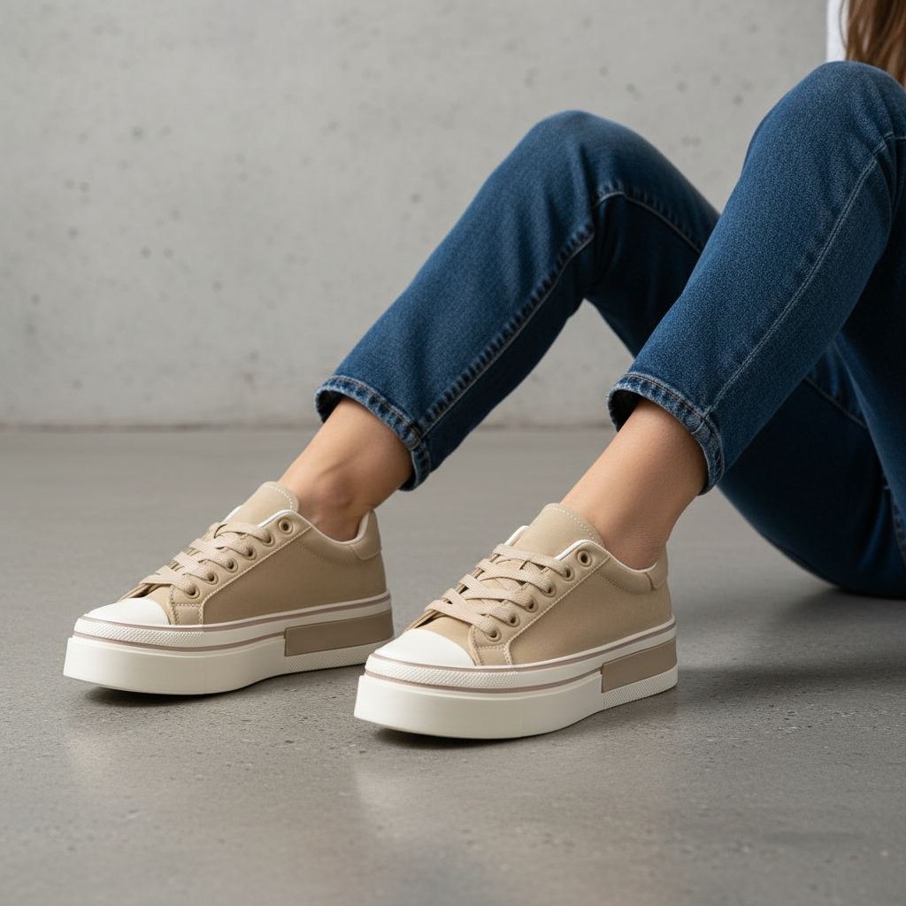 Zapatillas beige - Sentada piernas extendidas